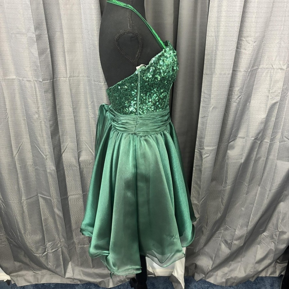 Sherri Hill Dress Womens 2 Emerald Green‎ Sequin Halter Sweetheart Prom Cocktail - Picture 9 of 16